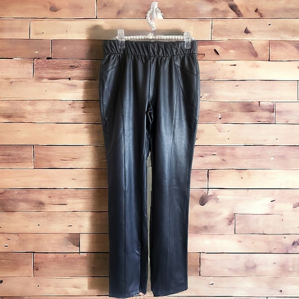 Anthropologie PILCRO Pants 26P Glasgow Black Vegan Leather Zippered Skinny Hem - Picture 2 of 15